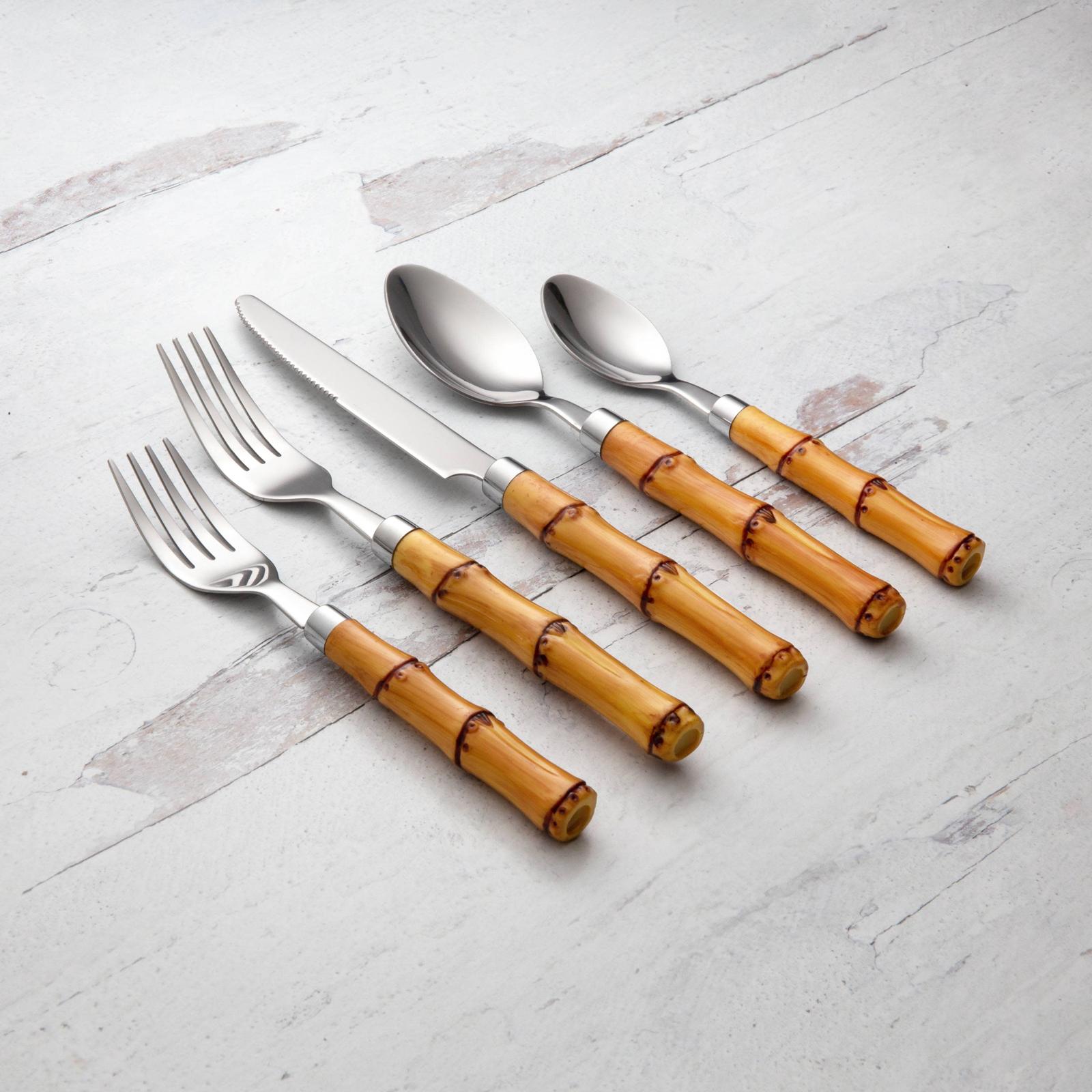 Cambridge Silversmiths, Bamboo 20-Piece Flatware Set with Plastic