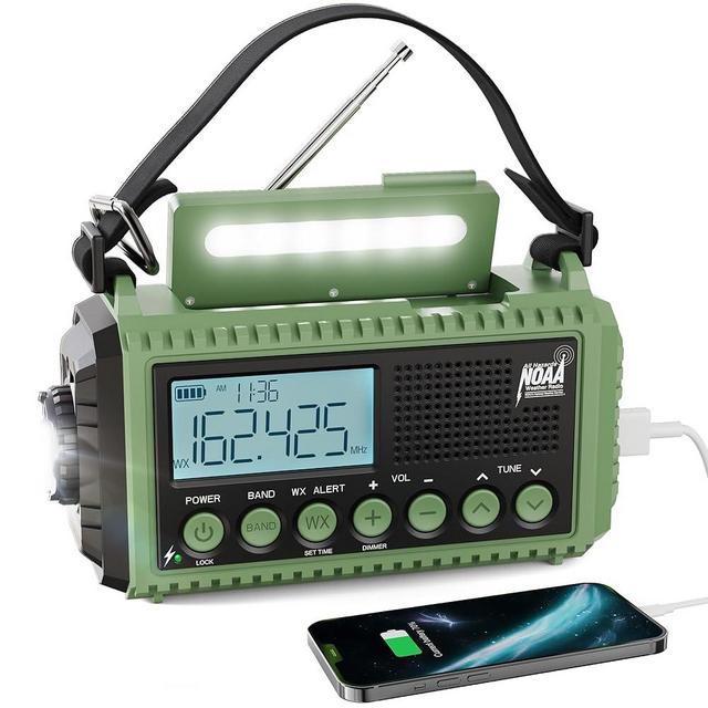 Emergency Radio Raynic Upgraded 12000 Weather Radio Solar Hand Crank AM/FM/SW/NOAA Weather Alert Radio with Cellphone Charger, Headphone Jack, Flashlight and SOS Siren (Olive-Green)