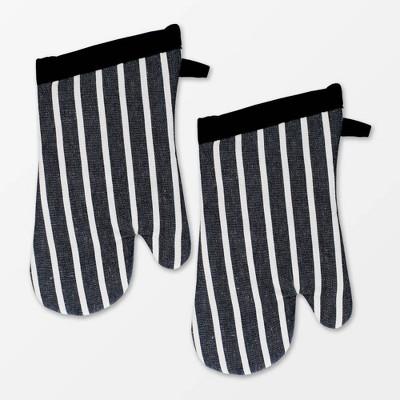2pk Pinstripe Oven Mitt Black - MU Kitchen