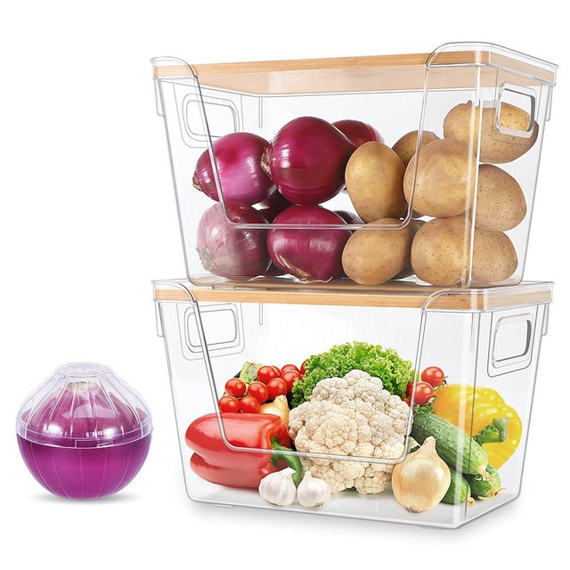 2 Set Kitchen Pantry Organizers and Storage Bins with A Fridge Onion Saver for Onion, Potato, Fruit, Produce, Vegetable Storage, Stackable Trash Bag Holder