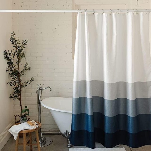 Elena Home Goods Fabric Shower Curtain | Luxury 230 GSM Polyester | 72x72 inch Standard Size | (Blue)