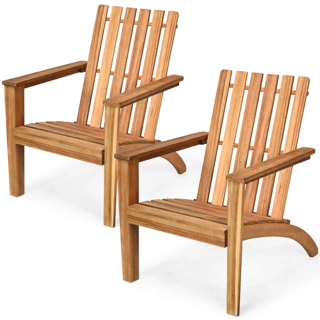 Costway 2PCS Patio Acacia Wood Adirondack Chair Lounge Armchair sturdy Outdoor Garden