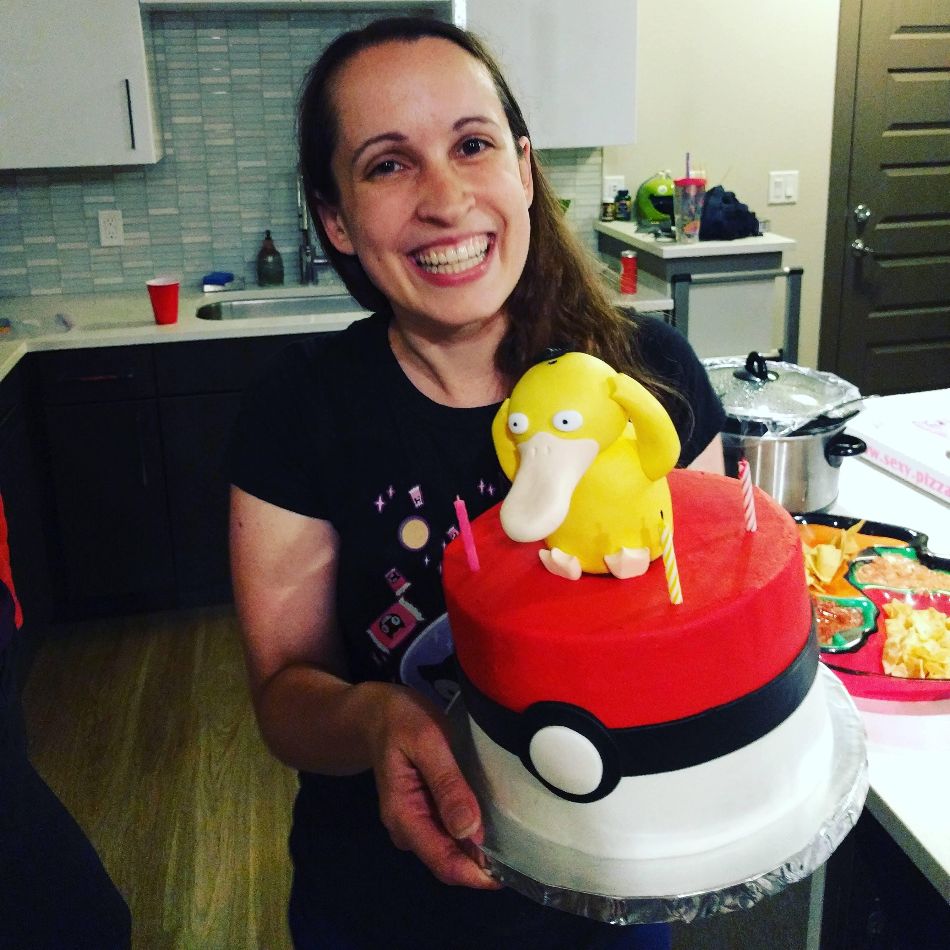 KC got Monica a Psyduck (the best Pokémon) cake for her birthday!