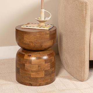 Noah Round Mango Wood Stacked End Grain Accent Table