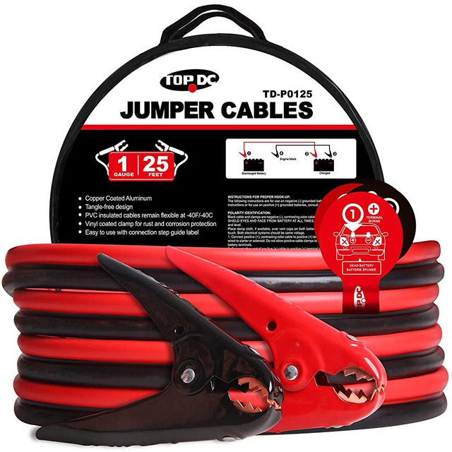 TOPDC Jumper Cables 1-Gauge 25-FT 700Amp Heavy Duty Booster Cables with Carry Bag or Box (1AWG x 25')