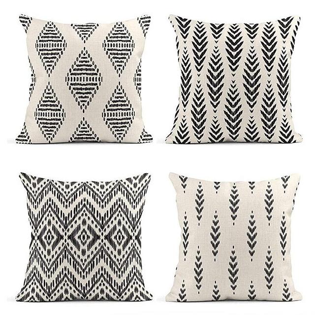 ArtSocket Set of 4 Throw Pillow Covers Ikat Tribal and Boho Ethnic Herringbone for Ideas Chevron Decor Linen Pillow Cases Home Decorative Square 18x18 Inches Pillowcases