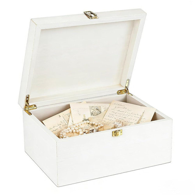 EVA murmure Larger Wooden Memory Wedding Keepsake Boxes With Hinged Lids - Decorative Storage Box With a Hinge Lids For Letter Time Capsule - Wooden Gift Boxes，5.3“*8.6”*11.7“ - White