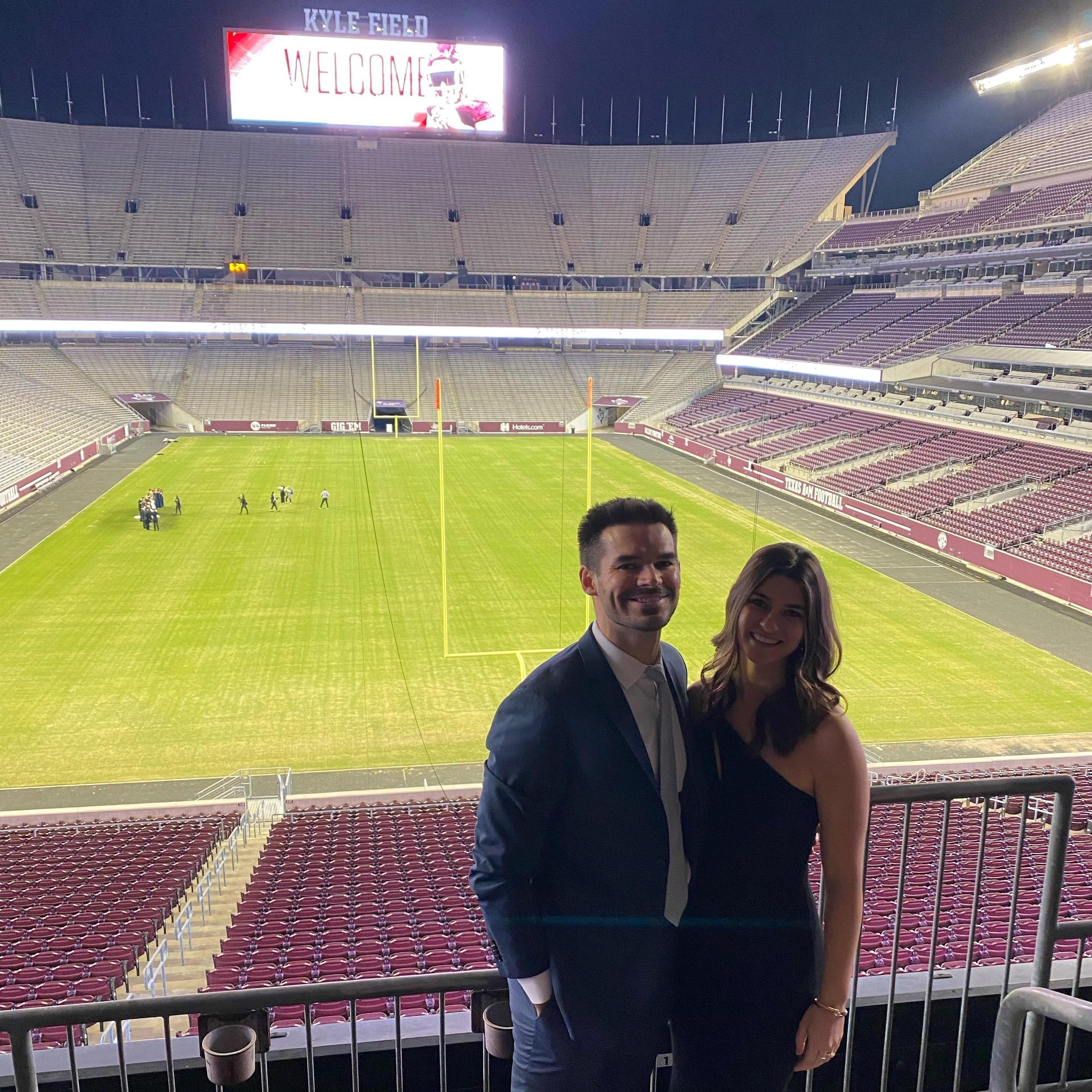Ashley and me at A&M's Kyle Field. I've always tried to win over Ashley's parents, especially with my appreciation of the Aggies. Gig them!