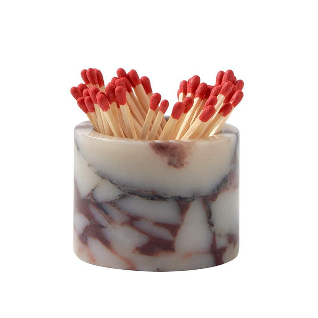 Luxury Natural Marble Match Holder with Striker – 2.5" x 2" Calacatta Viola Stone Decorative Matchbox for Bathroom Candles & Fireplace, Cute Match Jar for Home Decor Gift (Matches Not Included)