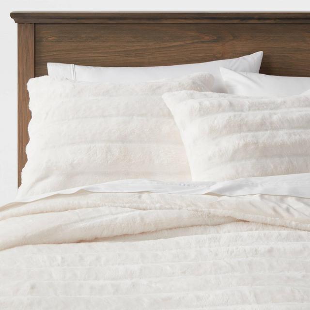 King Textured Faux Fur Comforter & Sham Set Cream - Threshold™