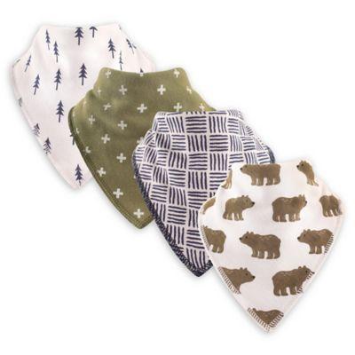 Hudson Baby® 4-Pack Bears Cotton/Fleece Bandana Bibs in Green