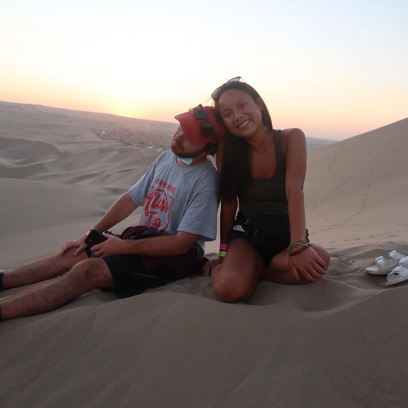 Exhausted from climbing sand hill