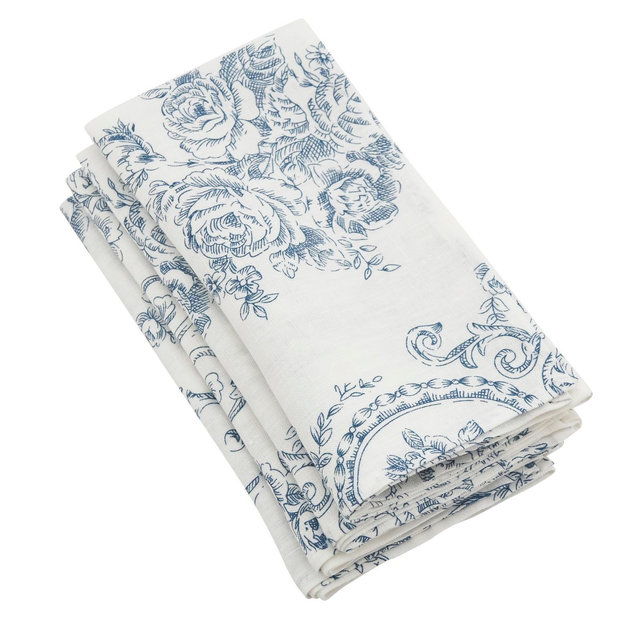 Saro Lifestyle Toile Floral Napkin, Indigo, 20" x 20"