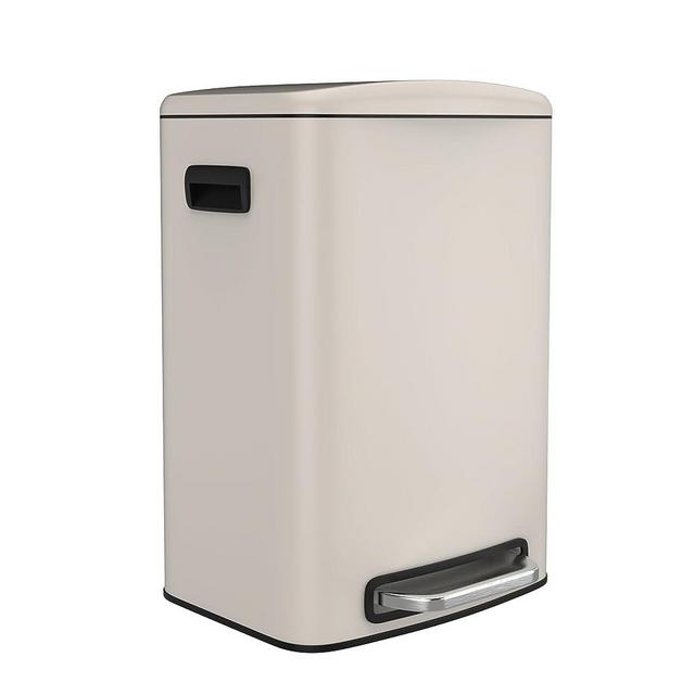 White 13 Gallon Stainless Steel Foot Pedal Large Trash Can with Soft Close Quiet Lid, Stainless Steel Thickened Body Rectangular Garbage Can for Kitchen, Commercial, Home, Office Garbage Can