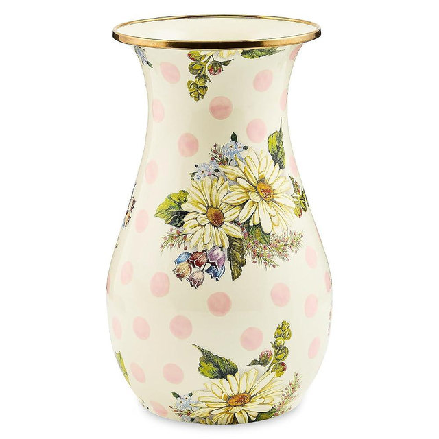 MACKENZIE-CHILDS Tall Enamel Vase, Unique Flower Vase Decor for Living Room, Wildflowers Pink