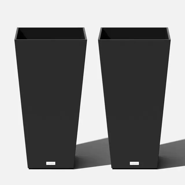 Midland 30 in. Black Plastic Tall Square Planter (2-Pack)