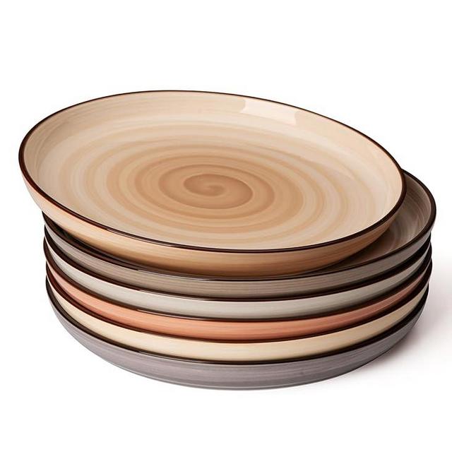 Sweese Dinner Plates, 10 Inch Round Porcelain Plates, Dish Set for Lunch, Party, Wedding, Restaurant, Microwave, Oven, Dishwasher Safe Plates Set of 6, Neutral