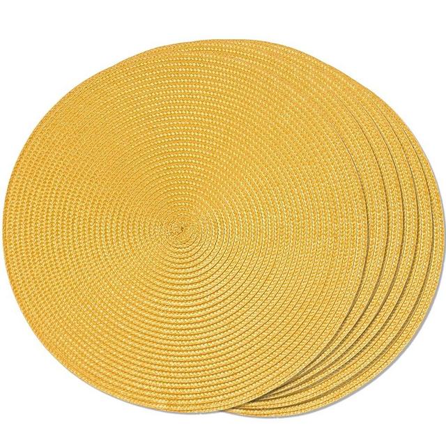 FunWheat Round Braided Placemats Set of 6 Table Mats for Dining Tables Woven Washable Non-Slip Place mats 15inch for Spring(yellow, 6pcs)
