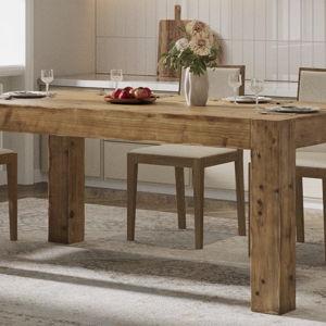 COLOR: Brown 63" Solid Wood Dining Table, Rectangle Dinner Kitchen Table For 4 To 6