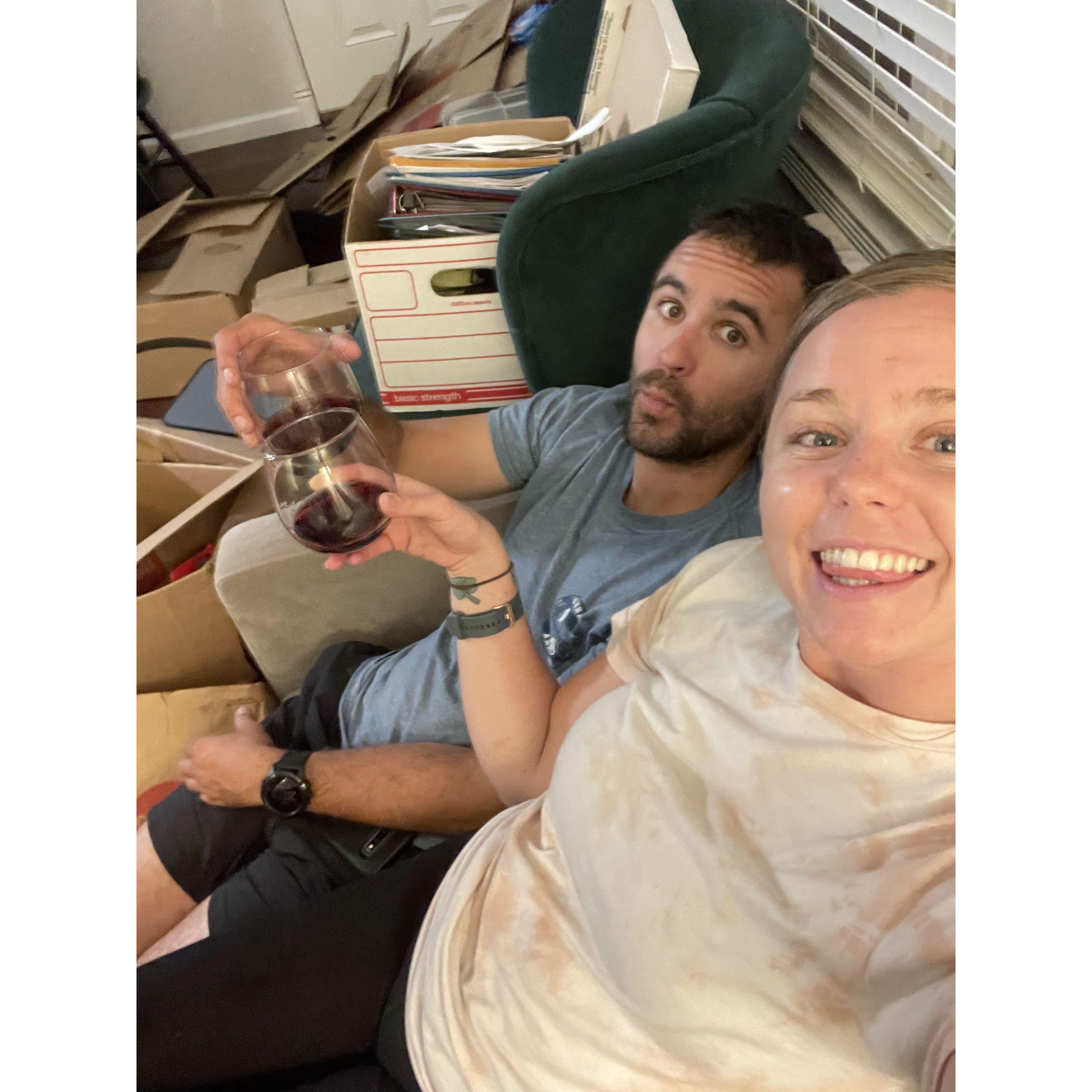Cheers-ing to night one in our first apartment together