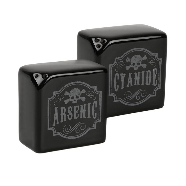 Funny Salt and Pepper Shakers - Arsenic and Cyanide Halloween Decor, Spooky Goth Decor, Gothic Home Decor, Witch Kitchen Accessories, Oddities and Curiosities - Gothic Decor (Black)