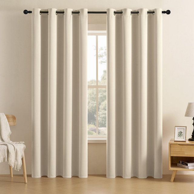 JoyDeco 52'' x 63" Blackout Light Beige Thermal Insulated & Noise Reducing Curtains with Grommets, 2 Panels
