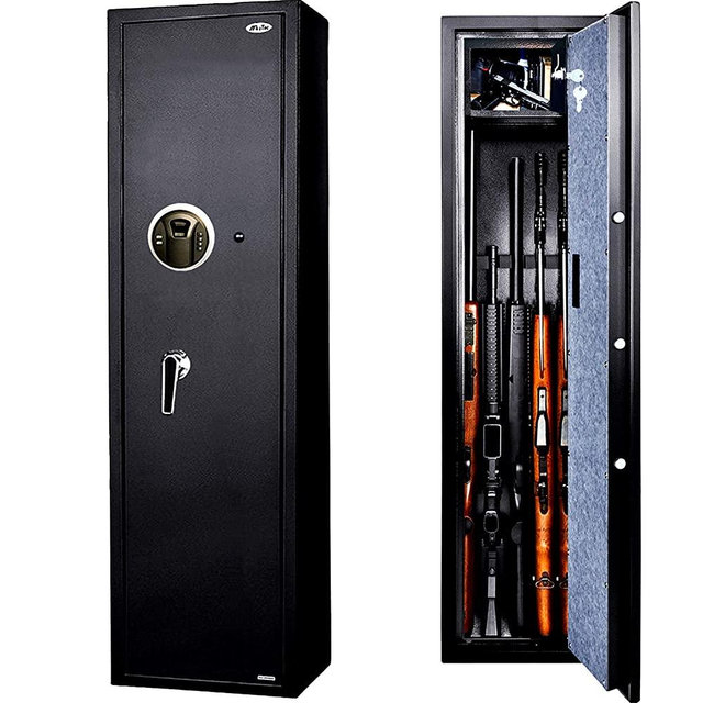 Biometric Rifle Gun Safe, Moutec Quick Access Fingerprint Long Gun Safe, 5-6 Gun Metal Rifle Gun Security Cabinet for Rifle with/Without Scope with Separate Pistol/Handgun Lock Box