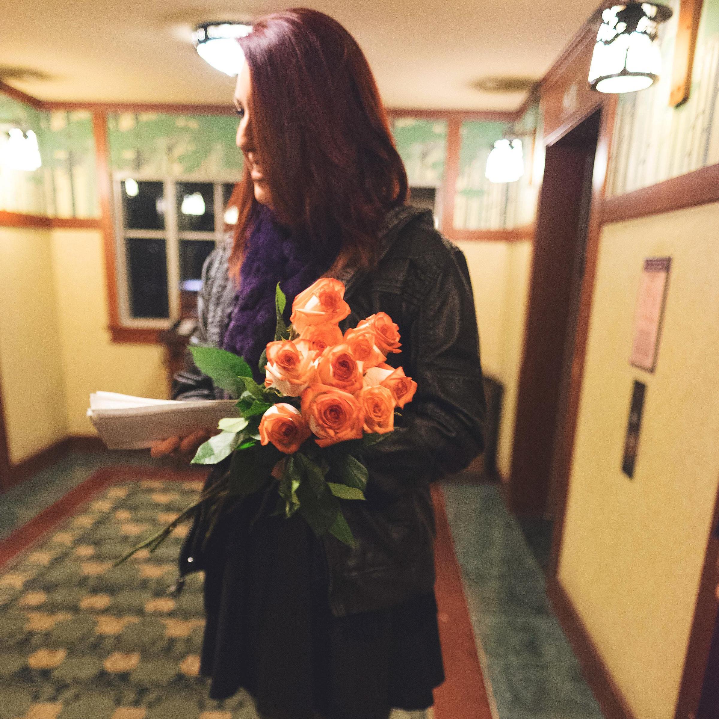 Roses and cards collected throughout the hotel from friends and family.