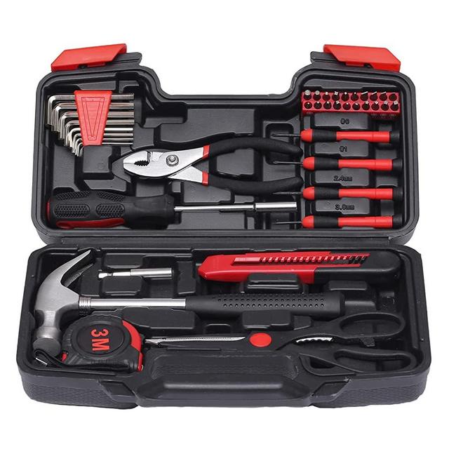 40-Piece Household Tools Kit - Small Basic Home Tool Set with Plastic Toolbox - Great for College Students, Household Use & More