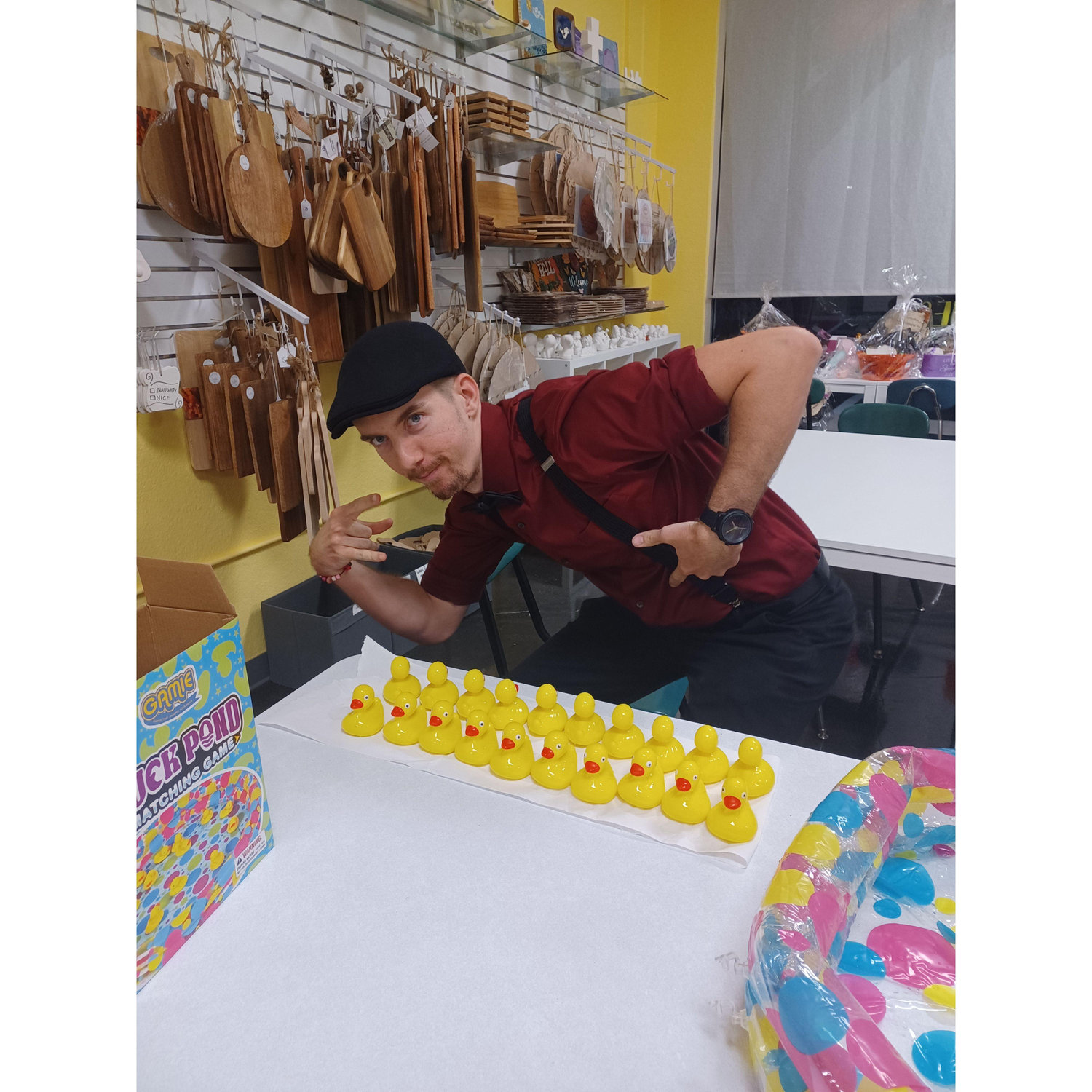 Eric helped volunteer at Kaley's job for Halloween, and got his ducks in a row.