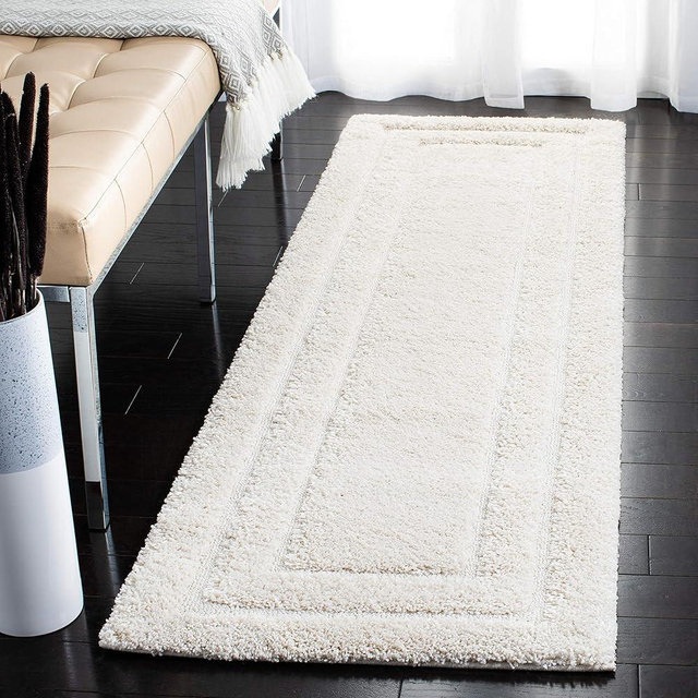 SAFAVIEH Florida Shag Collection Runner Rug - 2'3" x 7', Creme & Creme, Border Design, Non-Shedding & Easy Care, 1.2-inch Thick Ideal for High Traffic Areas in Living Room, Bedroom (SG454-1111)