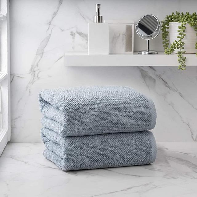 Welhome Franklin 100% Cotton Textured Towel (Dusty Blue) - Set of 2 - Highly Absorbent - Combed Cotton - Durable - Low Lint - 600 GSM - Machine Washable - 2 Bath Sheet