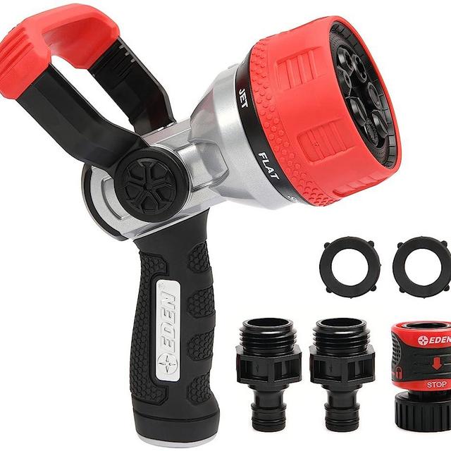Eden Heavy Duty Metal Garden Hose Spray Nozzle with Quick Connect Starter Set 96806 Fireman Style