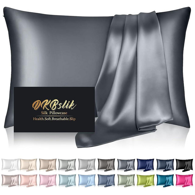 Mulberry Silk Pillow Cases Queen Size, Silk Pillowcase for Hair and Skin, Both Sides Natural Silk Satin Pillowcase for Sleeping Women with Zipper, Gifts for Women Men, Space Grey