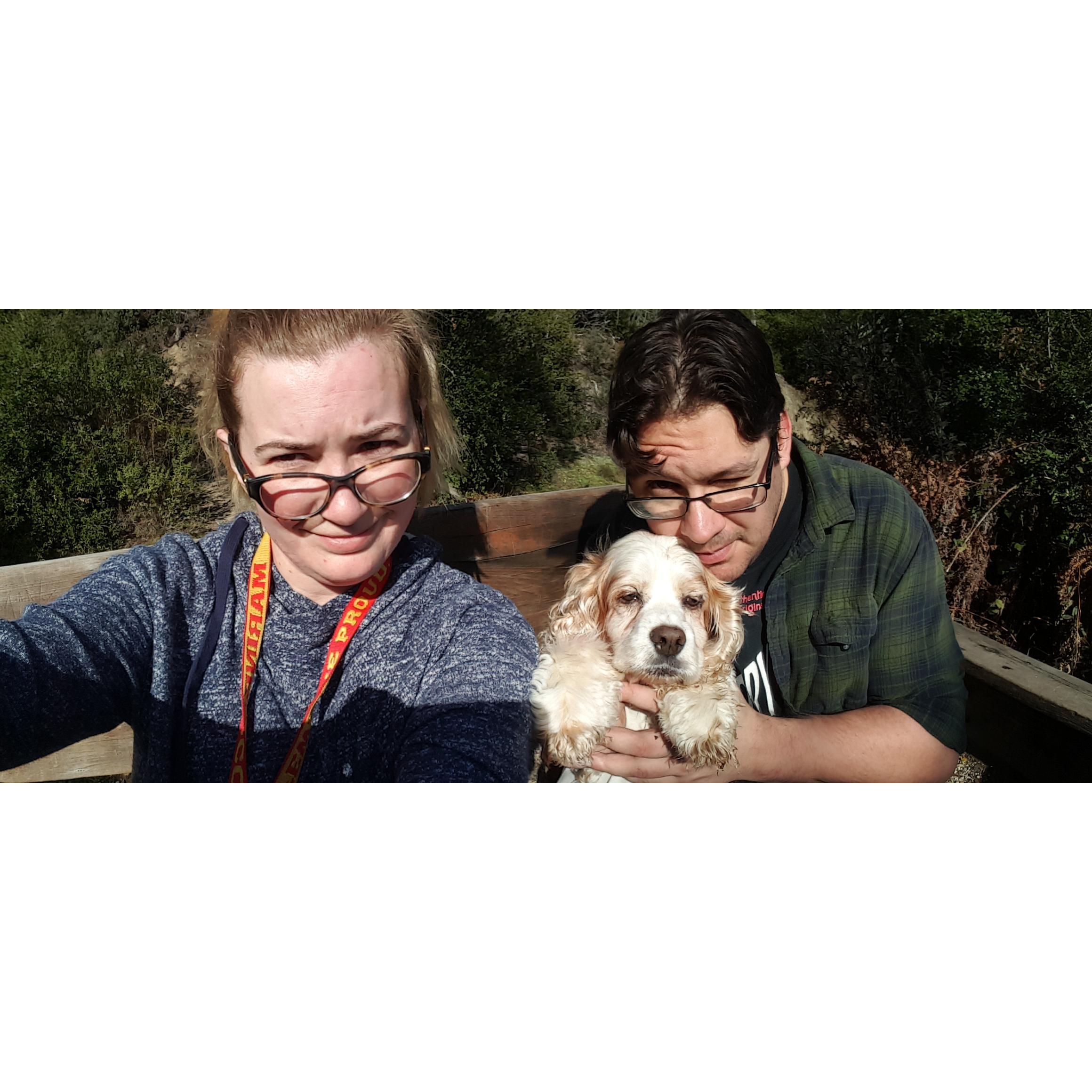 Last hike with Coco on Daemeon's birthday at Henry Cowell State Park. I swear she was happier than this shows, she just didn't want to be lifted up. Frumpy face.