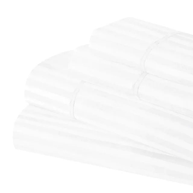 Premium 600-Thread Count Cotton Stripe King Deep Pocket Sheet Set, White - Blue Nile Mills