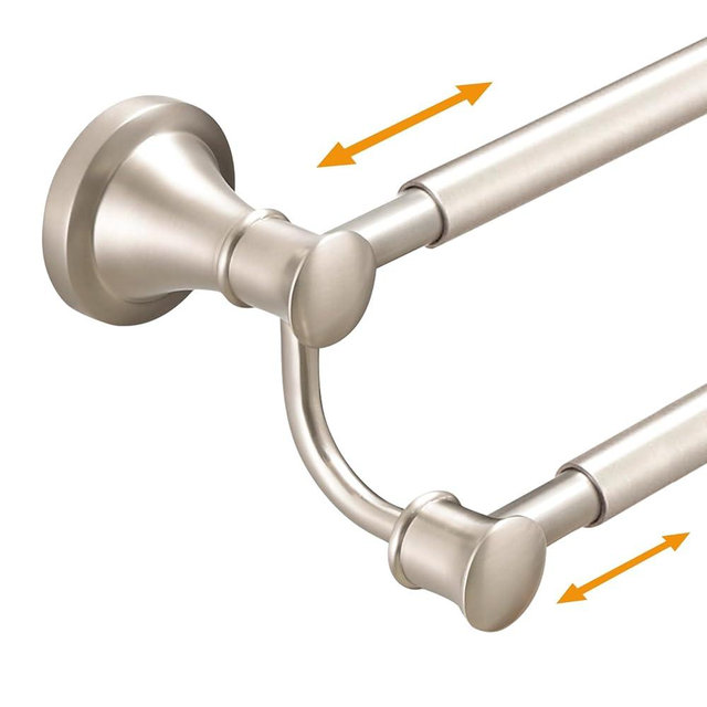 Hoimpro Adjustable Retractable 15-27 Inches Stainless Steel Bathroom Towel Bar, Bathroom Accessories Bath Hotel Double Towel Bar Rod Hanger Wall Mounted Towel Holder Towel Rack, Brushed Nickel