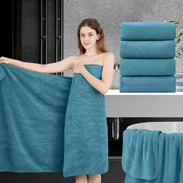 4 Piece Bath Towel Oversized Bath Sheet 35"x70" Bathroom Towel Extra Large Bath Towel Set Highly Absorbent Quick Dry Premium Towel for Bathroom Spa Hotel 600GSM Shower Towel for Daily Use,Turquoise