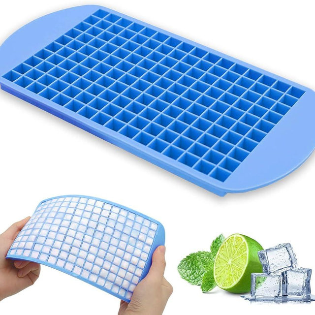 Silicone Mini Ice Cube Tray, 160 Crushed Ice Cube Molds Easy Release Small Ice Cube for Chilling Whiskey Cocktail, Kitchen Gadgets Stackable Ice Trays (Blue)