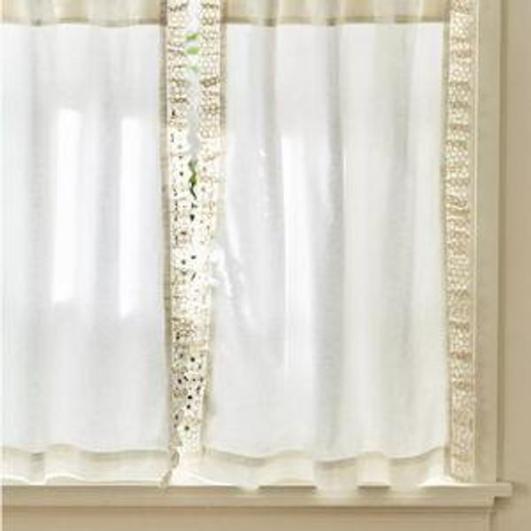 Cotton Embroidered Floral Edge Cafe Curtains, Set of 2