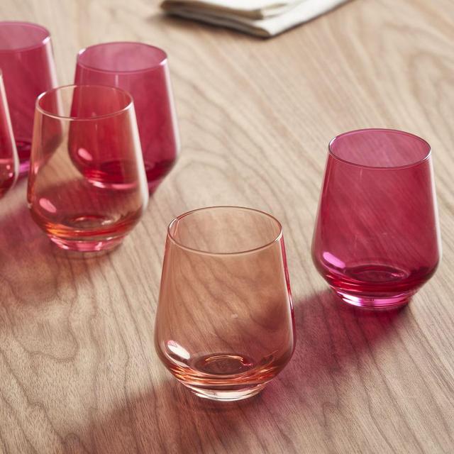 Estelle Colored Glass Stemless, Coral and Fuchsia, Set of 6