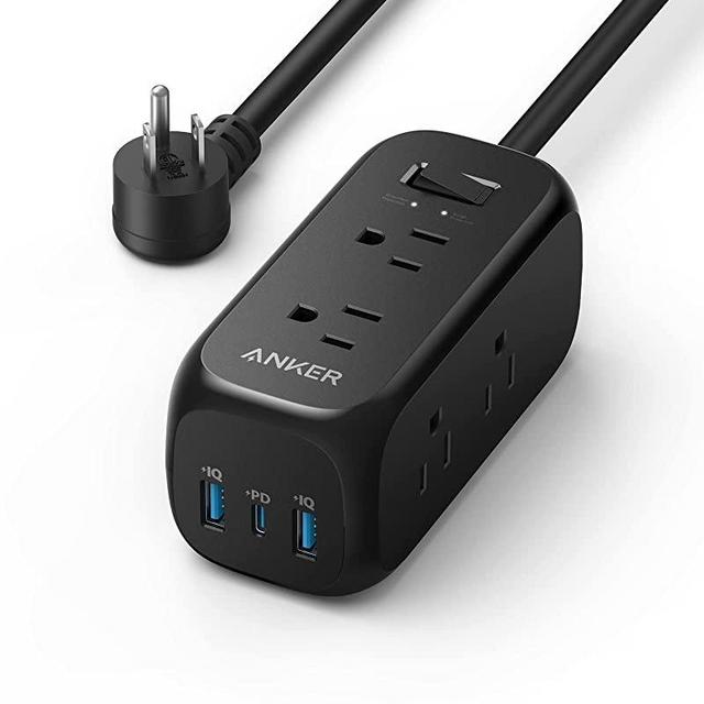 Anker USB C Power Strip Surge Protector(300J),6 Outlets and 20W Power Delivery for iPhone 14/13, 3-Side Outlet Extender,10ft Extension Cord, for Travel,School,Home,Desk,Dorm,Office,TUV Listed(Black)
