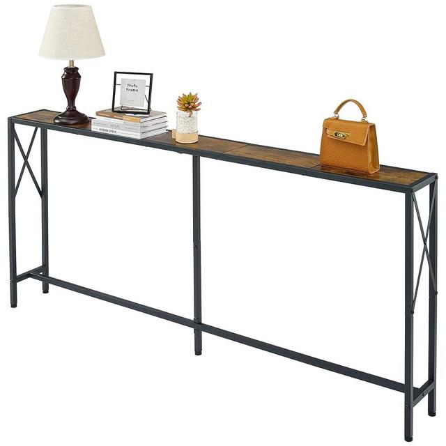 Gewudraw Console Table, 68.5” Narrow Sofa Table, Entryway Table, Industrial Sofa Table for Hallway, Living Room, Bedroom, Long Console Table,Rustic Brown