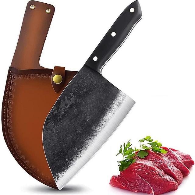 Forging Serbian Chef Knife Kitchen Chef Knives Full Tang High Carbon Clad Steel Almasi Butcher Cleaver with Leather Sheath (B-Almasi Knife)