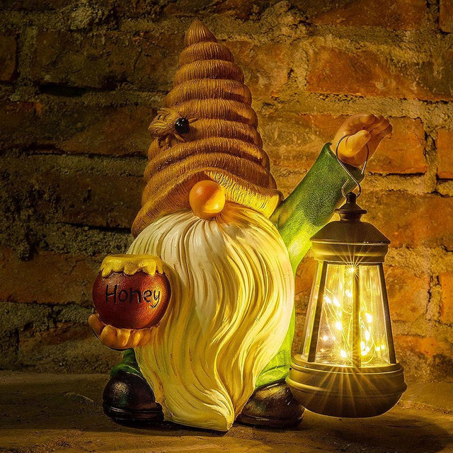 Garden Gnome Lady Sculptures Statues Resin Decor Bee Flower Umbrella Solar LED Lights Lantern Female Outdoor Gnomes Garden Figurines for Patio Yard Lawn House Farmhouse Decorations Gifts,Honey Bee …