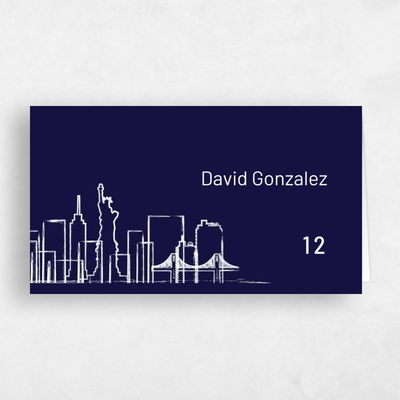 Navy, Blue Wedding Place Card - Manhattan Skyline