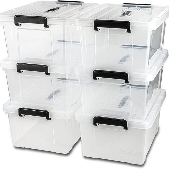 Lifetime Appliance (6 Pack) 48 Qt. [UPGRADED] Plastic Storage Bin Tote Organizing Container with Ultra Durable Lid and Secure Latching Buckles, Stackable, Extra Strength Clear with Black Handle