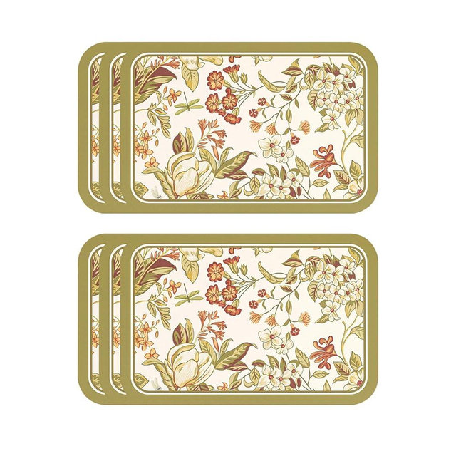 ISAENNE Grey Green Placemats Set of 6,Rectangular PVC Placemats, Waterproof and Heat-Resistant Botanical Floral Pattern,Decoration for Kitchen,Dinning,Parties, Holiday,12"*17"