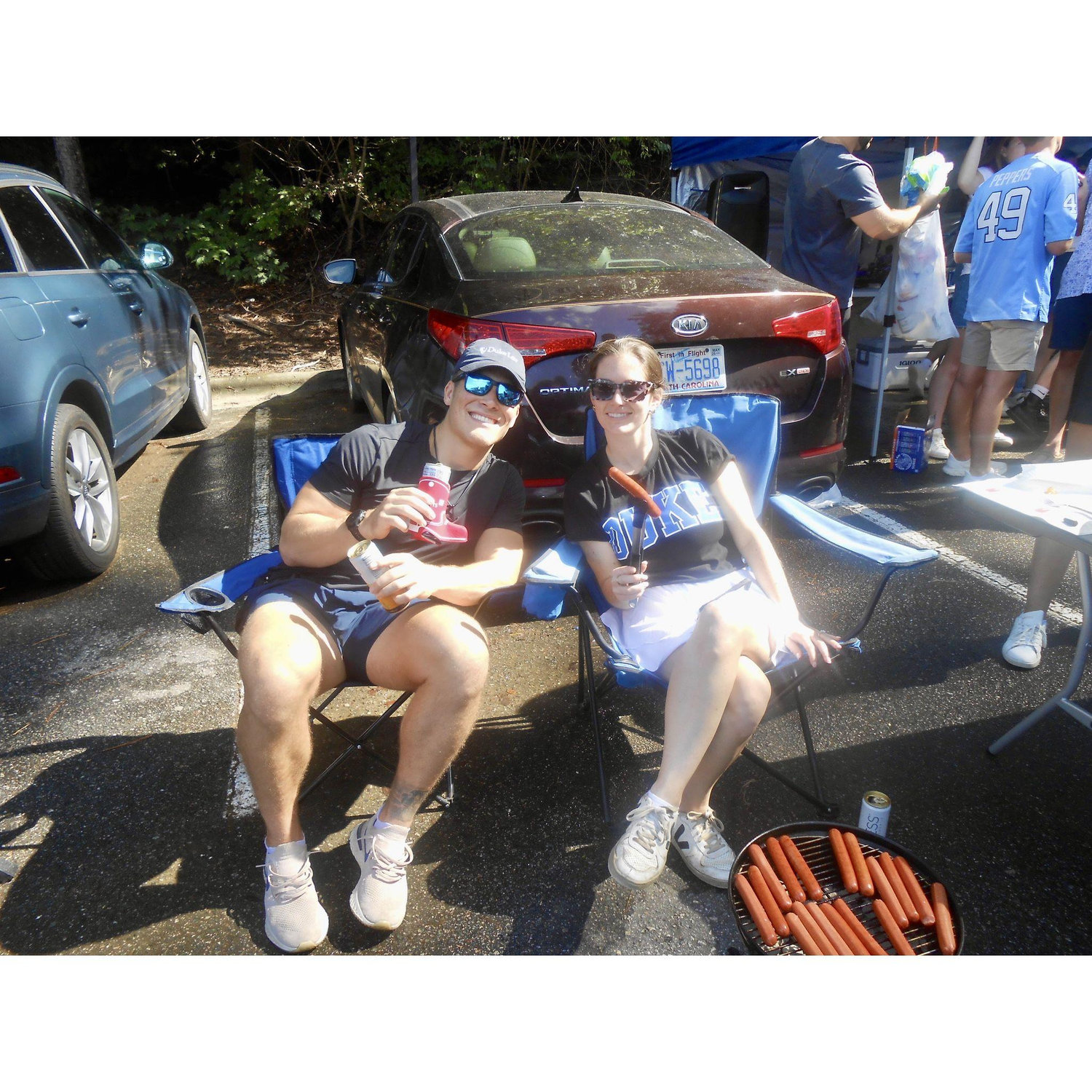 Grilling hotdogs before a Duke UNC football game. Go Duke!