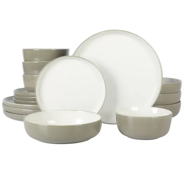 Sur La Table Kitchen Essentials 16pc Two-Tone Porcelain Dinnerware Set Gray/White